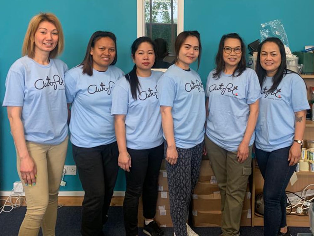 Tan’s team! The wonderful AutoPot Stock Room section resplendent in pipe logo tees