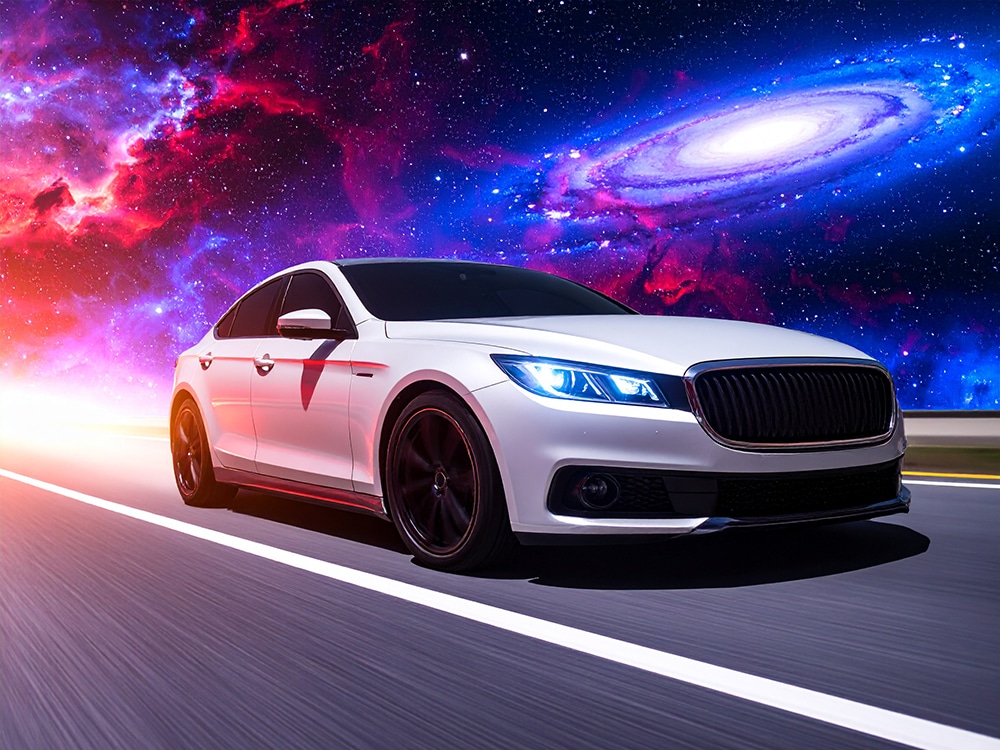 Lisa driving her nice car home from another successful day’s work at AutoPot HQ